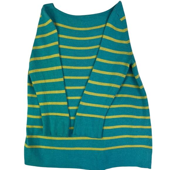 Boden Sweater Womens 6 Green Yellow Striped Boat Neck Cashmere Angora - Picture 3 of 12